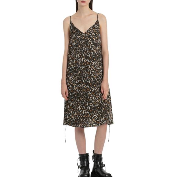 R13 Midi Slip Dress With Back Tie Grey Orange Leopard - Picture 4 of 16